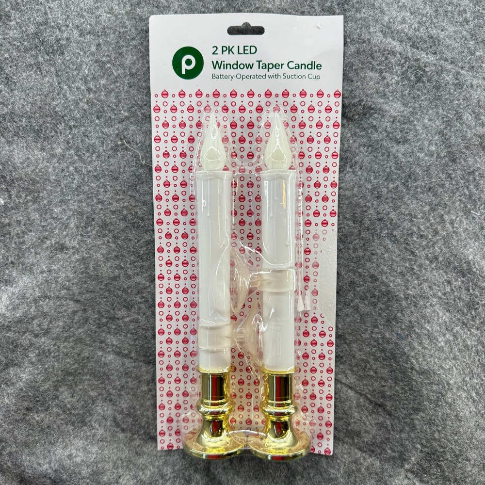 Publix LED Window Taper Candle‎ 2 Pack White Gold Battery Operated Suction Cup